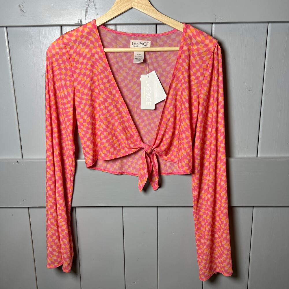 L*Space Lightweight Geometric Pink and Orange Tie Front Wrap Size‎ M NEW